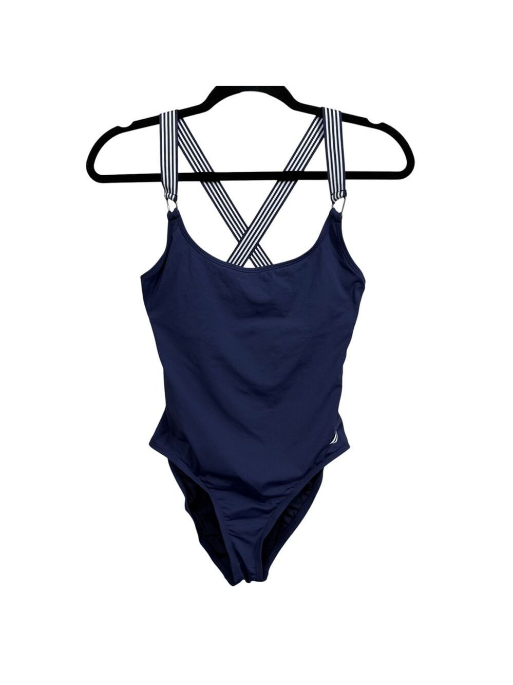 Nautica Navy One Piece Swimsuit Medium Striped Strap